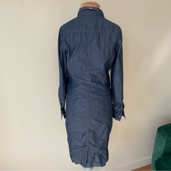 St. John Blue Chambray Cotton Button Down Long Sleeve Roll Tab Dress Size 4 - Picture 3 of 11